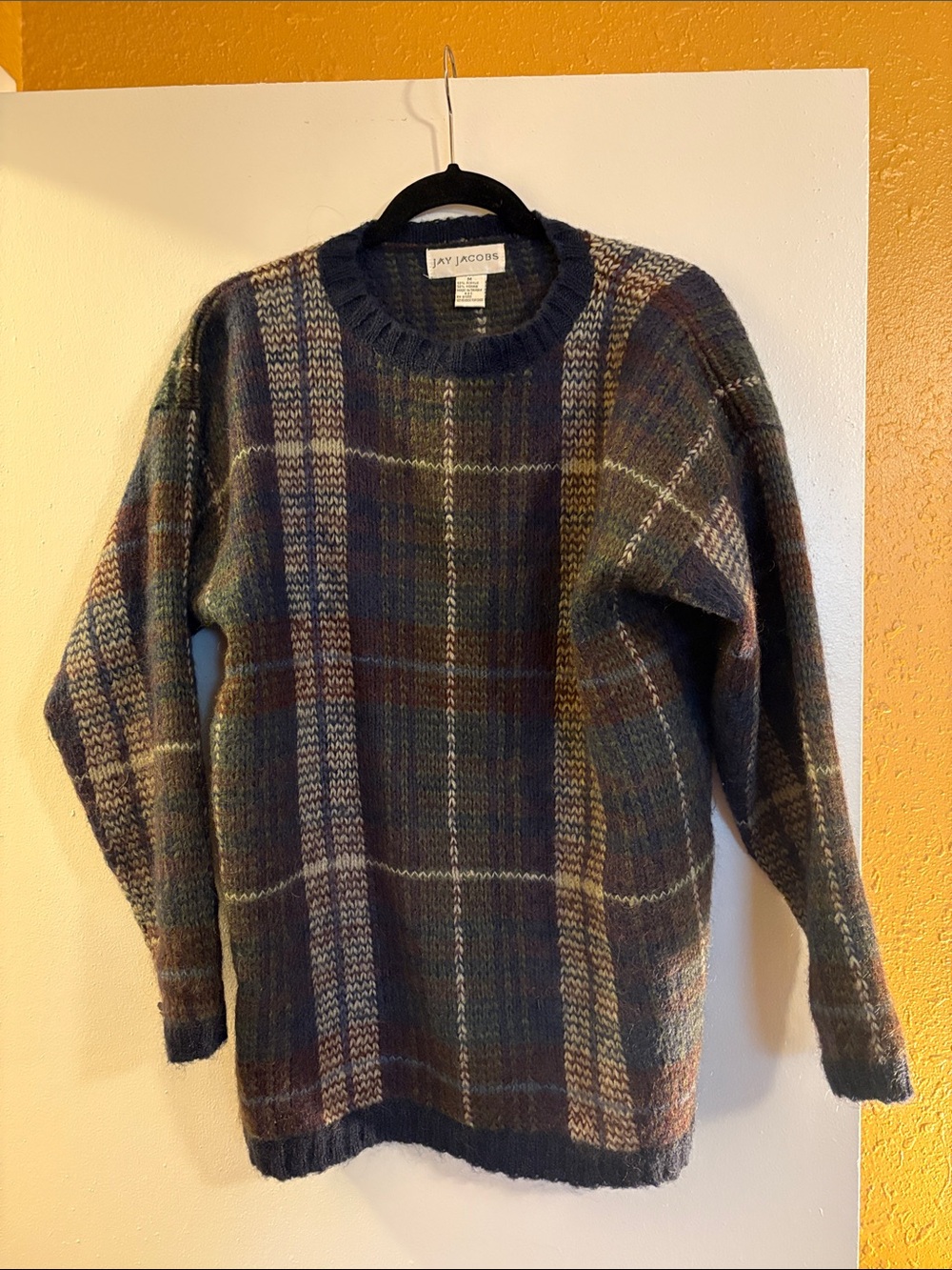 Men's Multicolor Plaid Crewneck Sweater - Blue/Green